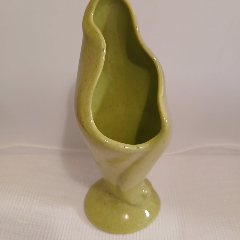Mid-Century Green Speckled Elegant Botanical Inspired Pottery Vase-Gilmer?